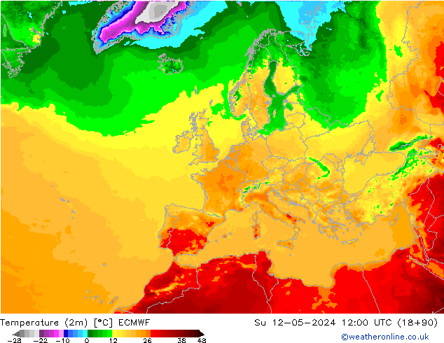 Temperature (2m) ECMWF Su 12.05.2024 12 UTC