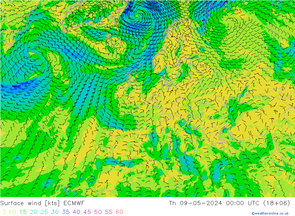 Surface wind ECMWF Th 09.05.2024 00 UTC