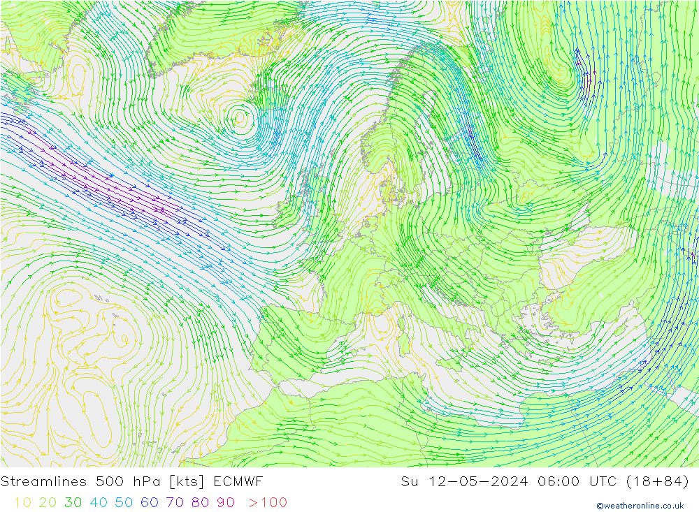 ветер 500 гПа ECMWF Вс 12.05.2024 06 UTC
