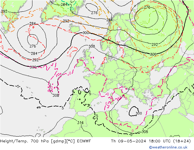 Height/Temp. 700 hPa ECMWF Do 09.05.2024 18 UTC