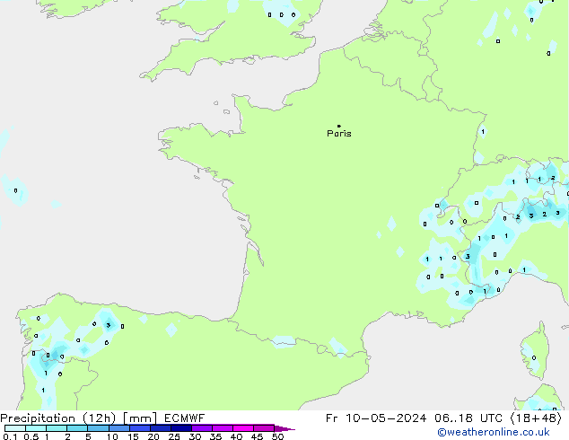 Precipitation (12h) ECMWF Fr 10.05.2024 18 UTC