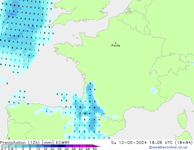 Totale neerslag (12h) ECMWF zo 12.05.2024 06 UTC