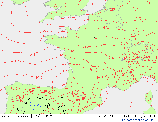 pression de l'air ECMWF ven 10.05.2024 18 UTC