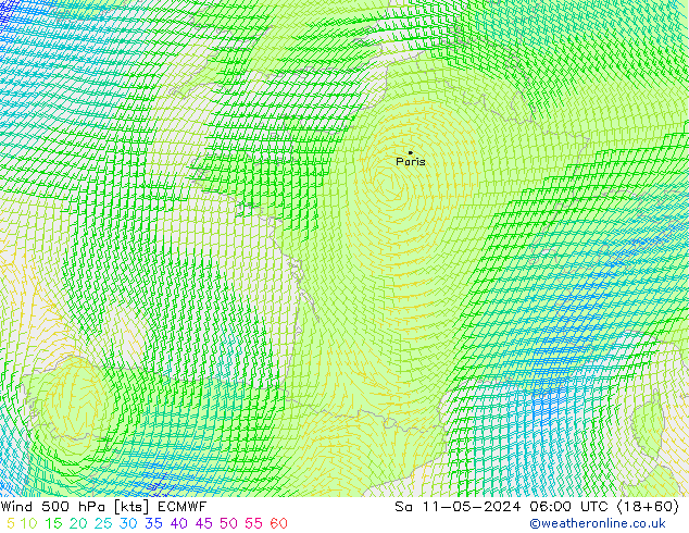 Wind 500 hPa ECMWF Sa 11.05.2024 06 UTC