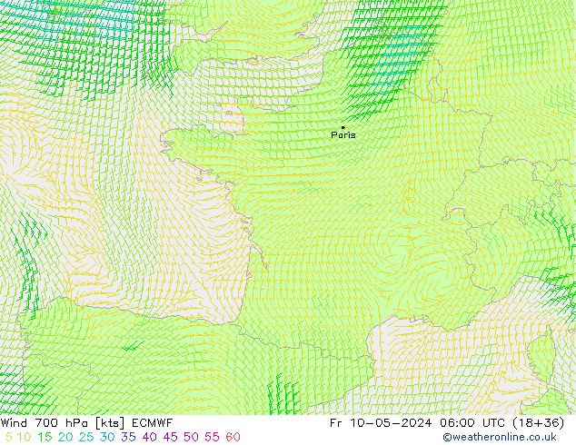 Wind 700 hPa ECMWF Fr 10.05.2024 06 UTC