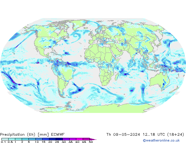 降水量 (6h) ECMWF 星期四 09.05.2024 18 UTC