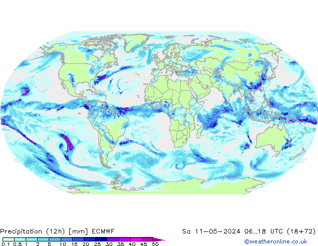 Totale neerslag (12h) ECMWF za 11.05.2024 18 UTC