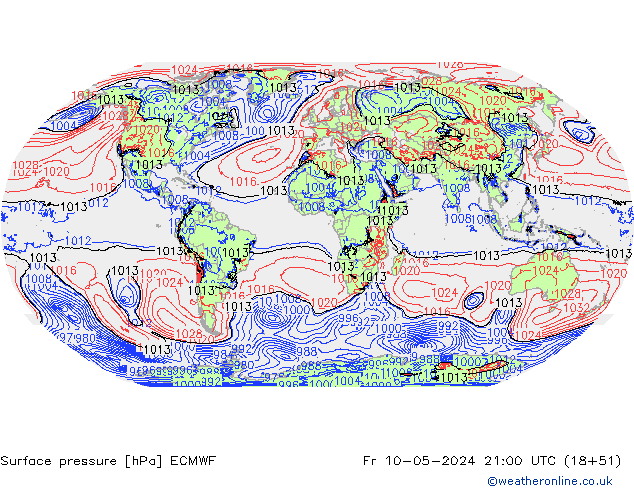 Pressione al suolo ECMWF ven 10.05.2024 21 UTC