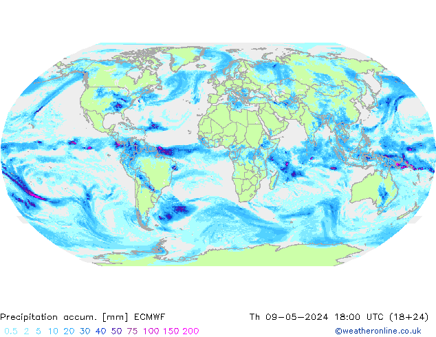 Precipitation accum. ECMWF 星期四 09.05.2024 18 UTC