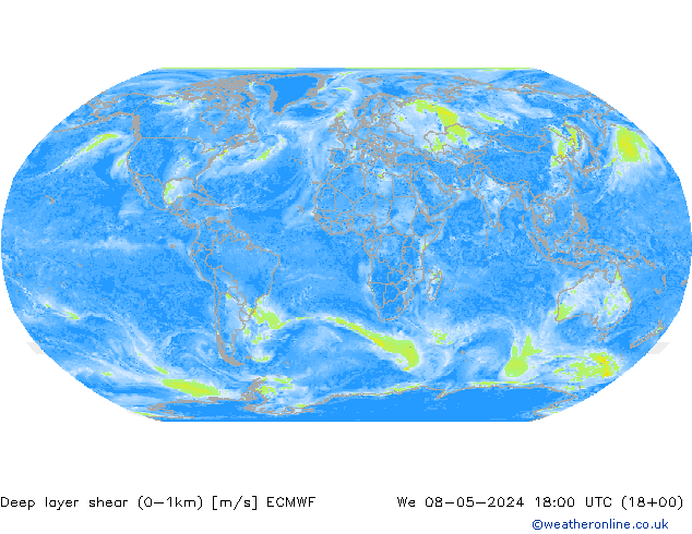 Deep layer shear (0-1km) ECMWF We 08.05.2024 18 UTC