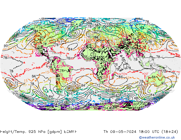 Height/Temp. 925 hPa ECMWF 星期四 09.05.2024 18 UTC