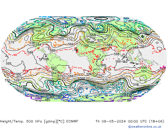 Z500/Rain (+SLP)/Z850 ECMWF 星期四 09.05.2024 00 UTC