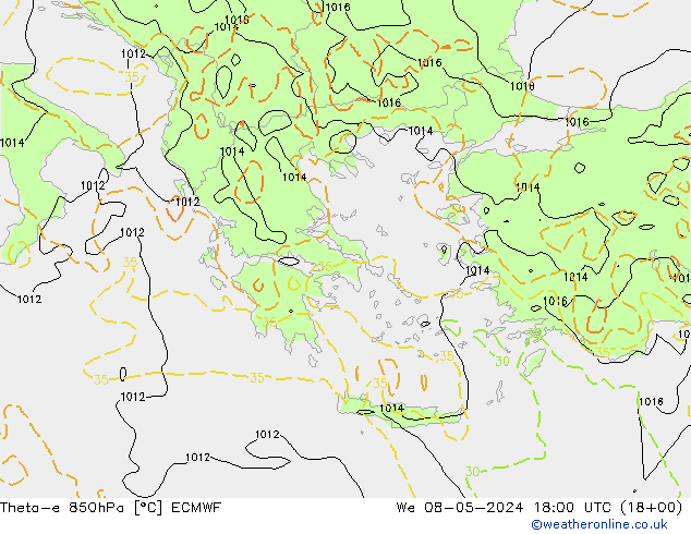 Theta-e 850hPa ECMWF wo 08.05.2024 18 UTC