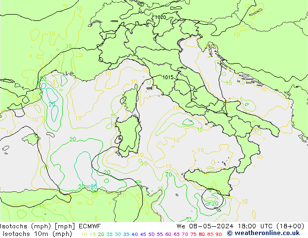 Izotacha (mph) ECMWF śro. 08.05.2024 18 UTC