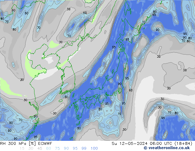 Humidité rel. 300 hPa ECMWF dim 12.05.2024 06 UTC