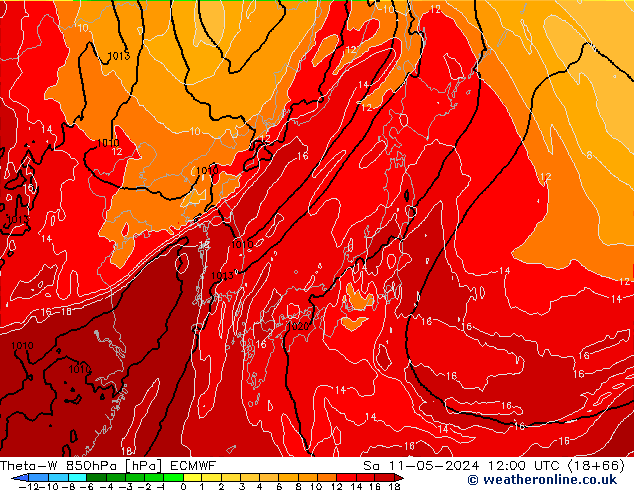 Theta-W 850гПа ECMWF сб 11.05.2024 12 UTC