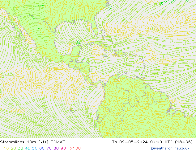 Linea di flusso 10m ECMWF gio 09.05.2024 00 UTC