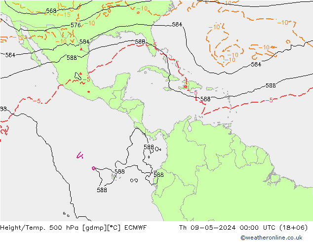 Height/Temp. 500 hPa ECMWF Čt 09.05.2024 00 UTC