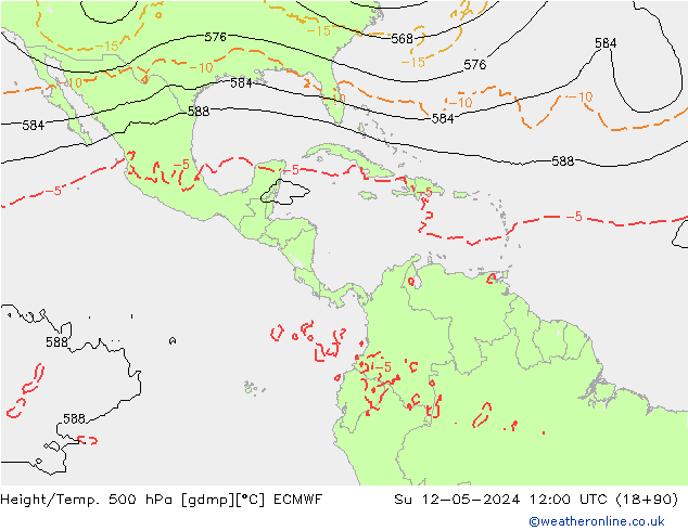 Height/Temp. 500 hPa ECMWF dom 12.05.2024 12 UTC
