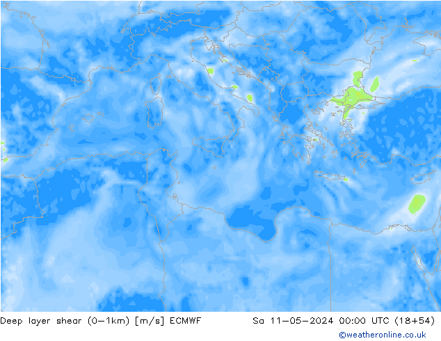 Deep layer shear (0-1km) ECMWF Cts 11.05.2024 00 UTC