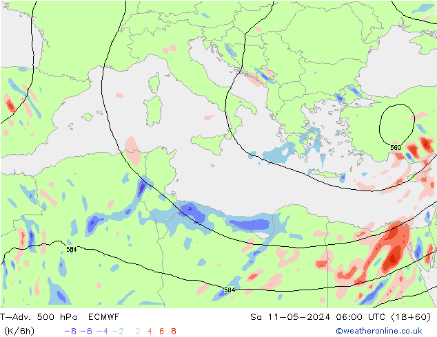 T-Adv. 500 hPa ECMWF so. 11.05.2024 06 UTC