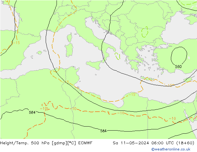 Height/Temp. 500 hPa ECMWF Sa 11.05.2024 06 UTC