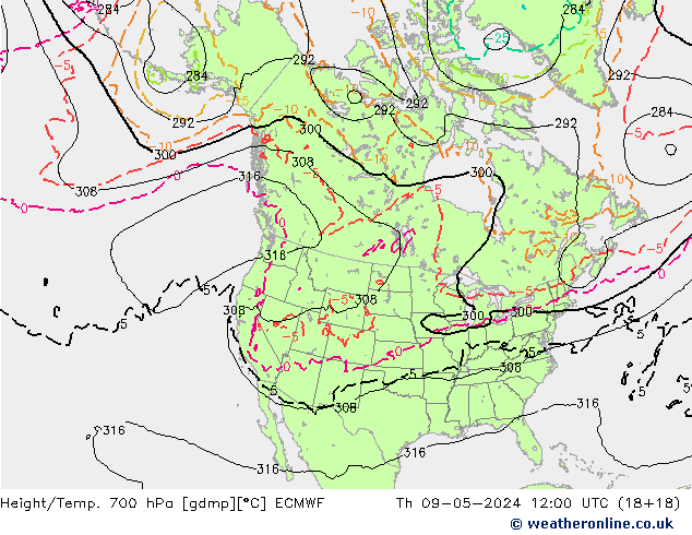 Height/Temp. 700 hPa ECMWF Čt 09.05.2024 12 UTC