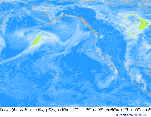 Deep layer shear (0-1km) ECMWF Su 12.05.2024 06 UTC
