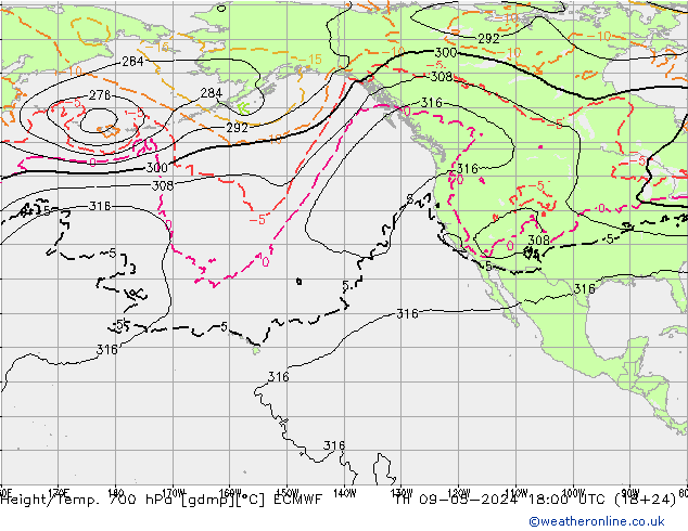 Hoogte/Temp. 700 hPa ECMWF do 09.05.2024 18 UTC