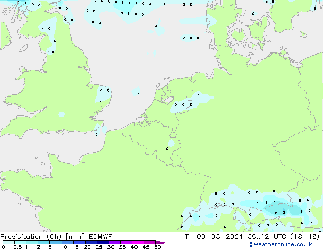 Precipitazione (6h) ECMWF gio 09.05.2024 12 UTC