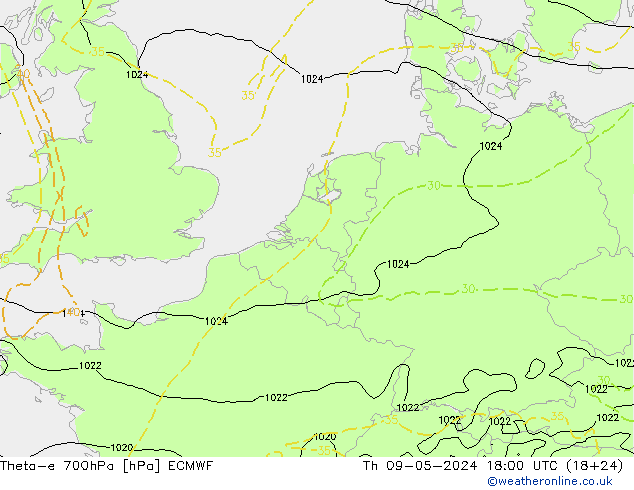 Theta-e 700hPa ECMWF do 09.05.2024 18 UTC