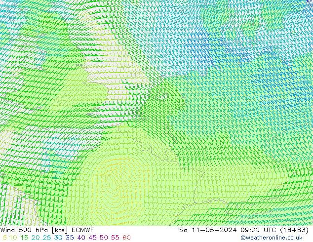 Wind 500 hPa ECMWF Sa 11.05.2024 09 UTC
