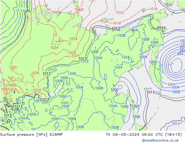 pressão do solo ECMWF Qui 09.05.2024 09 UTC