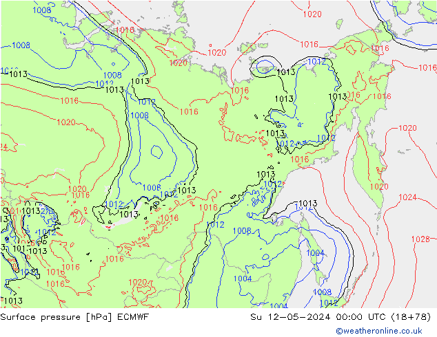 Surface pressure ECMWF Su 12.05.2024 00 UTC