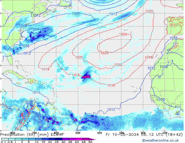 Z500/Rain (+SLP)/Z850 ECMWF ven 10.05.2024 12 UTC