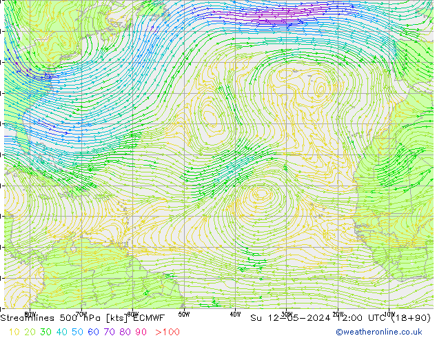 Ligne de courant 500 hPa ECMWF dim 12.05.2024 12 UTC