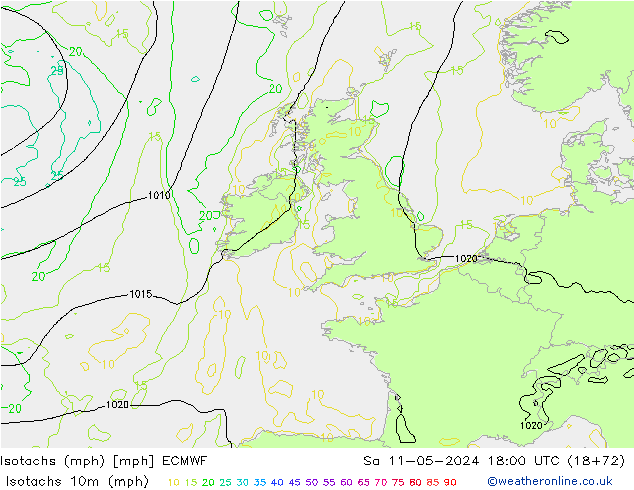 Isotachs (mph) ECMWF  11.05.2024 18 UTC