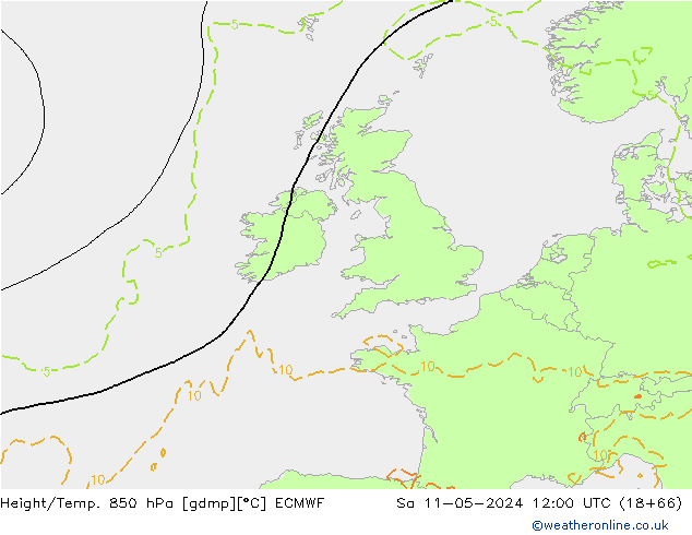 Height/Temp. 850 hPa ECMWF Sa 11.05.2024 12 UTC