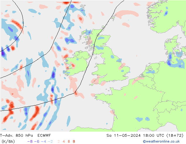T-Adv. 850 hPa ECMWF Sa 11.05.2024 18 UTC