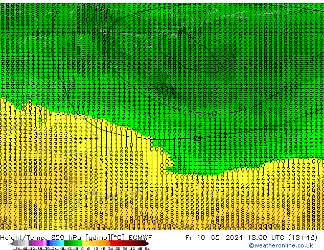 Géop./Temp. 850 hPa ECMWF ven 10.05.2024 18 UTC