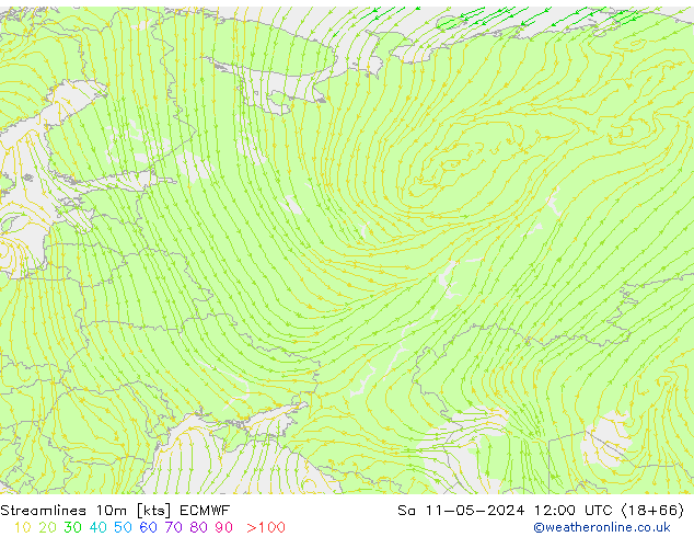 Stroomlijn 10m ECMWF za 11.05.2024 12 UTC