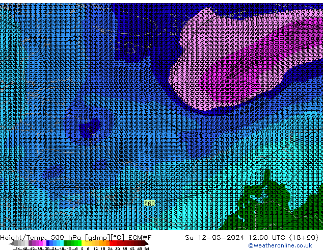 Hoogte/Temp. 500 hPa ECMWF zo 12.05.2024 12 UTC