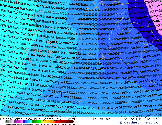 Z500/Rain (+SLP)/Z850 ECMWF  09.05.2024 00 UTC