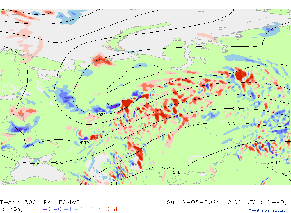 T-Adv. 500 hPa ECMWF zo 12.05.2024 12 UTC