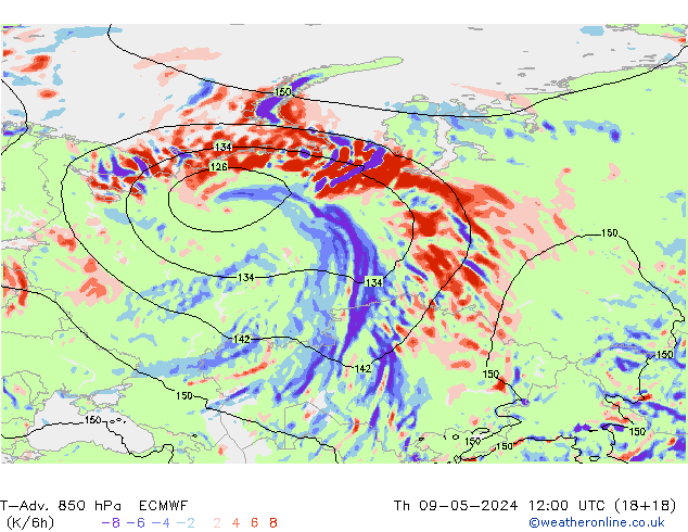 T-Adv. 850 hPa ECMWF do 09.05.2024 12 UTC