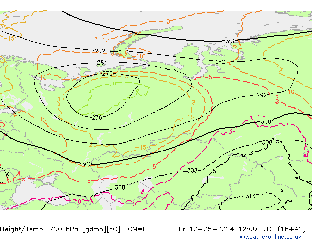 Height/Temp. 700 гПа ECMWF пт 10.05.2024 12 UTC