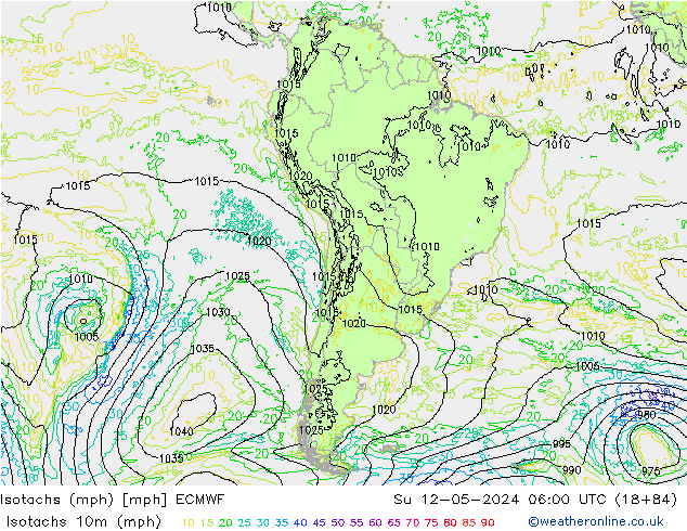 Izotacha (mph) ECMWF nie. 12.05.2024 06 UTC