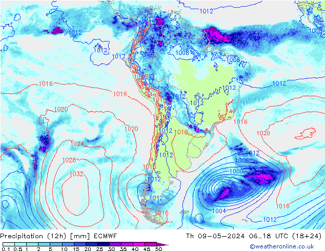 Precipitação (12h) ECMWF Qui 09.05.2024 18 UTC