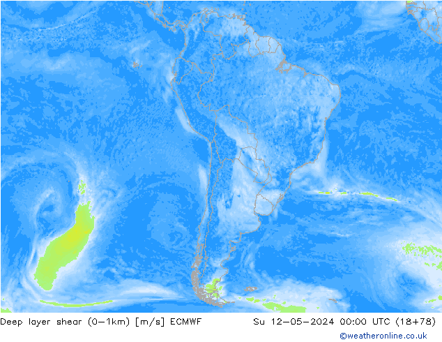 Deep layer shear (0-1km) ECMWF Su 12.05.2024 00 UTC