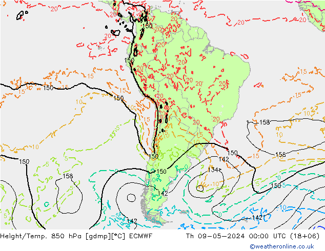 Z500/Rain (+SLP)/Z850 ECMWF Čt 09.05.2024 00 UTC